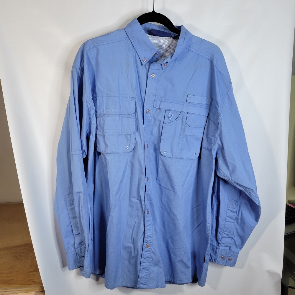 Mens Bass Fishing Shirt Long Sleeve Button Front Size XL